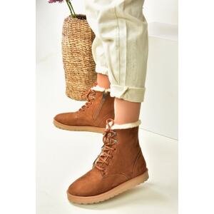 Fox Shoes Tan Women's Boots with Suede and Sheepskin