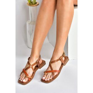 Fox Shoes Women's Tan/Orange Genuine Leather Flip-Flops Sandals