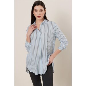 By Saygı Longitudinal Striped Oversize Shirt Blue