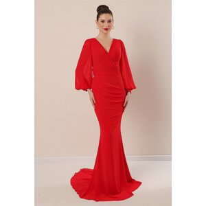 Autor: Saygı Dvojradové šifónové dlhé šifónové šaty červené