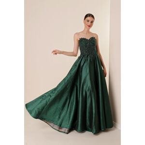 Autor: Saygı Podšívka trblietky Taft Dlhé šaty s korálkovou výšivkou Zelená