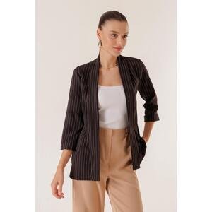 By Saygı Shawl Collar Length Lycra Double Sleeve Length Pinstripe Fabric Jacket