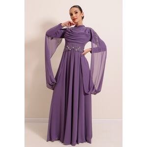 Autor: Saygı nášivky Vyšívané detailne podšité šifóny hidžáb šaty fialová