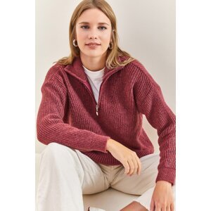 Bianco Lucci Women's Zippered Turtleneck Oversize Knitwear Sweater