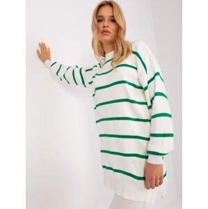 Green-ecru oversize sweater with a round neckline
