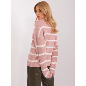 Pink and white striped oversize sweater with wool