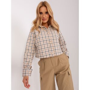 Beige short plaid shirt with buttons
