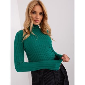 Green fitted ribbed turtleneck sweater