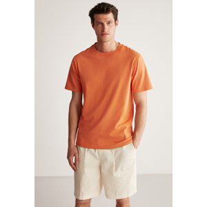 GRIMELANGE Rudy Men's Slim Fit 100% Cotton Medium Thickness Orange T-shirt