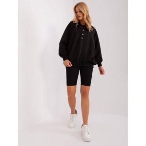 Black three-piece casual set with a wide sweatshirt