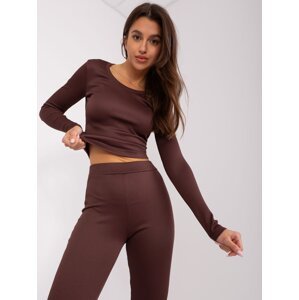 Dark brown casual set with flared trousers