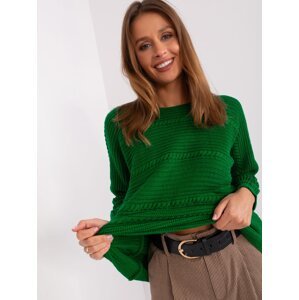 Green women's classic sweater with braids