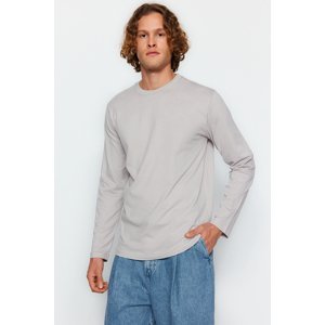 Trendyol Grey Pánske tričko základného pravidelného/pravidelného strihu so 100% bavlneným dlhým rukávom.