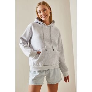 XHAN Gray Kangaroo Pocket Hoodie Sweatshirt
