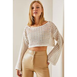 XHAN Beige Openwork Perforated Crop Sweater