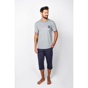 Men's pyjamas Abril, short sleeves, 3/4 pants - melange/navy blue