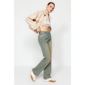Trendyol svetlomodrá bledá vintage efekt normálny pás široké nohavice džínsy