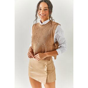 Olalook Women's Biscuit Tie Side Pearl Garnish Knitwear Sweater