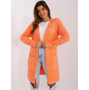 Orange women's cardigan with patterns
