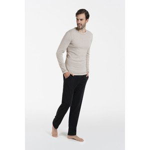 Men's pyjamas Zermat, long sleeves, long pants - beige melange/black