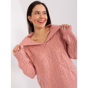Dusty pink cable knit sweater with collar
