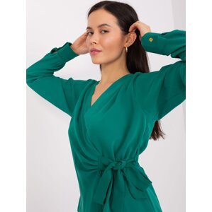 Dark green wrap-around party blouse with ties
