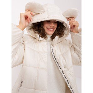 Light beige quilted winter jacket with hood