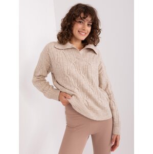 Beige sweater with cables and collar