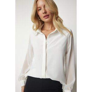 Happiness İstanbul Women's Ecru Chiffon Sleeve Elegant Shirt