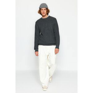 Trendyol Gray Men's Regular Fit Crew Neck Thessaloniki Knit Basic Knitwear Sweater.