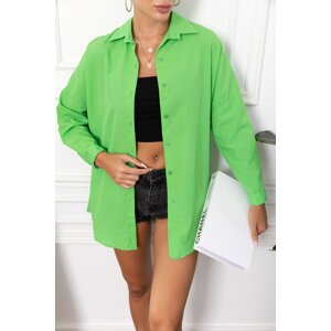 armonika Women's Neon Dark Green Oversize Long Basic Shirt