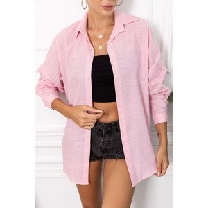 armonika Women's Pink Striped Look Oversize Long Basic Shirt