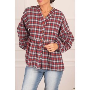 armonika Women's Light Navy Blue Bottoms Checkered Stamped Stamp Shirt with Smocked Sleeves and Elasticated