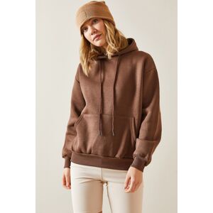 XHAN Brown Kangaroo Pocket & Hooded Sweatshirt