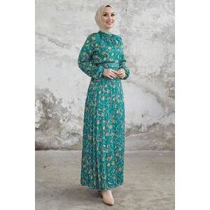 InStyle Seba Plisované saténové šaty s kvetinovým vzorom - zelené