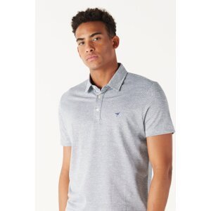 AC&Co / Altınyıldız Classics Men's Navy Blue-White Easily Ironable Slim Fit Slim Fit Polo Neck Short Sleeved Jacquard T-Shirt.