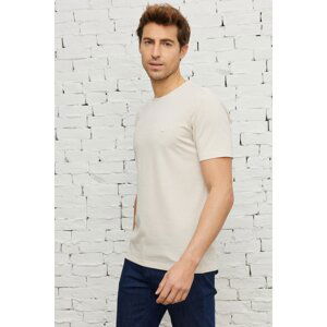 AC&Co / Altınyıldız Classics Men's Beige-white Easy-Iron Slim Fit Slim Fit Crew Neck Jacquard T-Shirt