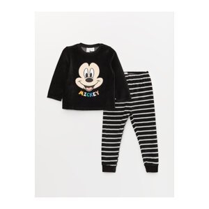 LC Waikiki Crew Neck Long Sleeve Mickey Mouse Embroidered Velvet Baby Boy Pajama Set