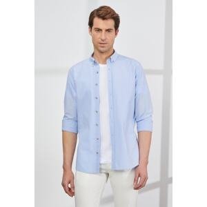 ALTINYILDIZ CLASSICS Men's Blue Slim Fit Narrow Cut Button Collar 100% Cotton Shirt