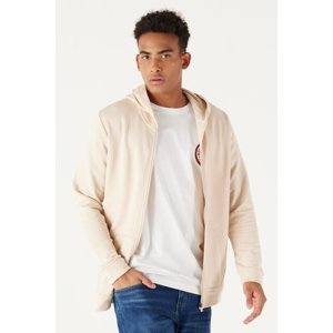 AC&Co / Altınyıldız Classics Men's Beige Standard Fit Normal Cut Hooded and Zippered Sweatshirt Jacket.