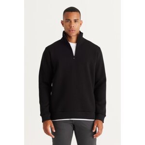 AC&Co / Altınyıldız Classics Men's Black Standard Fit Normal Cut Fleece High Bato Collar Cotton Sweatshirt