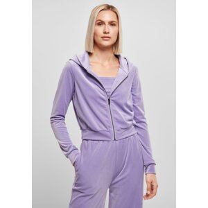 Women's Short Velvet Lavender Hooded Zipper