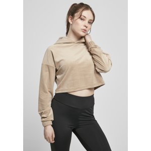 Women's Soft Taupe Hooded Cropped Velvet Oversized