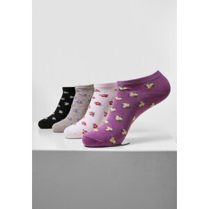 Floral Invisible Socks Recycled Yarn 4-Pack Grey+Black+White+Lilac