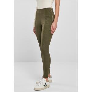 Women's washed trousers made of olive artificial leather