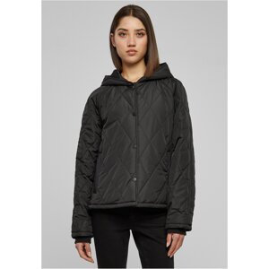 Women's Oversized Diamond Quilted Hooded Jacket Black