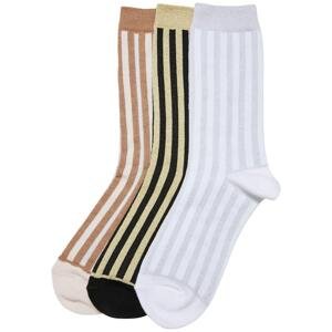Metal Effect Socks Stripe Socks 3-Pack Black/White Sand/White