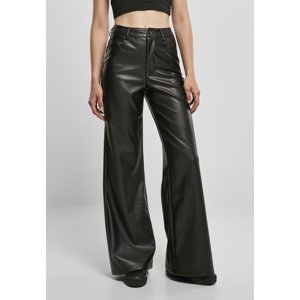 Women's wide trousers made of black artificial leather