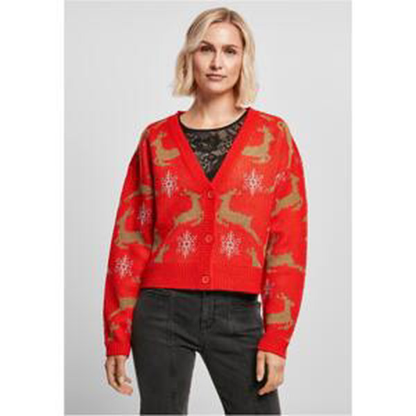 Women's Short Oversized Christmas Cardigan Red/Gold