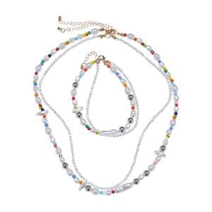 Assorted Pearlescent Layering Necklace and Ankle Set Multicolored